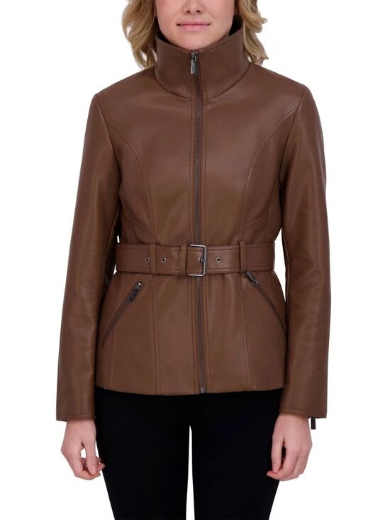 Kenneth Cole New York Jackets & Blazers - Kenneth Cole Women's Size XL Brown Belted Faux Leather Jacket NWT